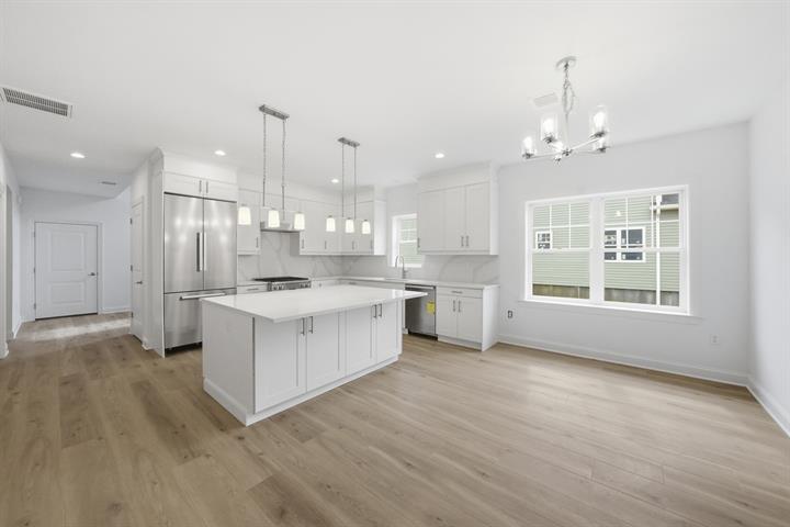 Open kitchen and dining area